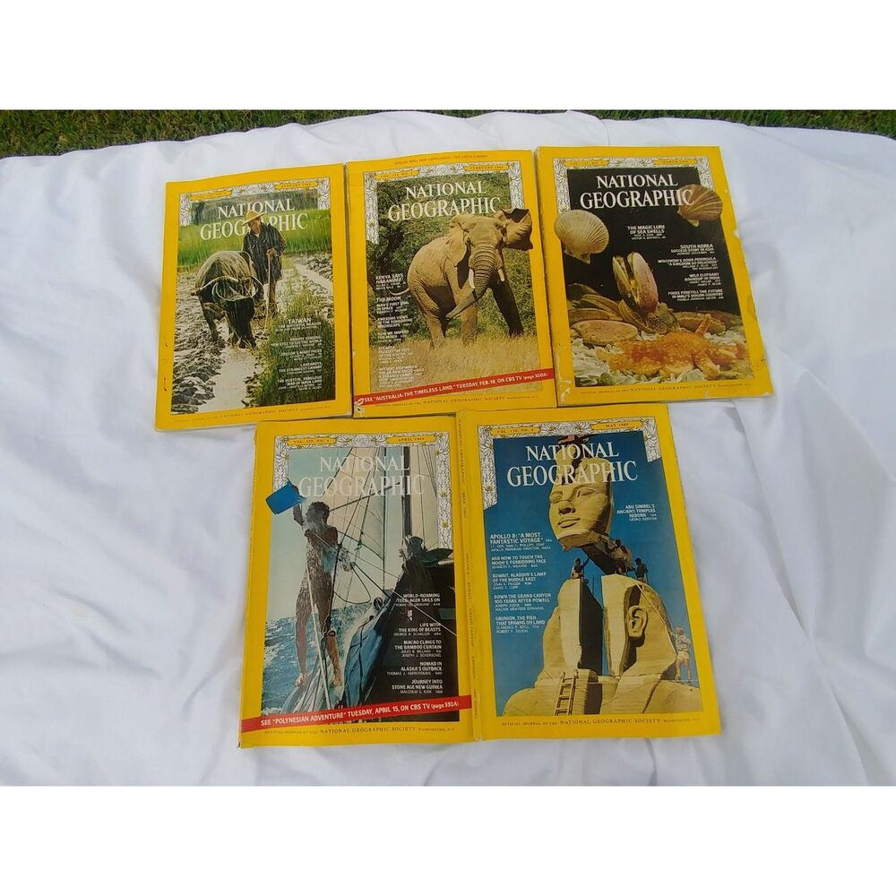 Vintage 1969 Lot 5 National Geographic Magazines Jan-Feb-Mar-Apr-May